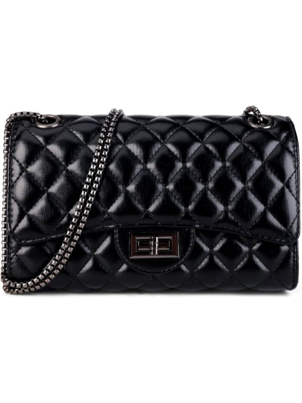 〽️Women's Black Quilted Crossbody Structured Purse Chain Strap Shoulder Bags